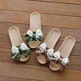 FASHION LINEN BOW SLIPPERS WITH THICK SOLE_CWSHF0183