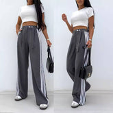 Striped Patchwork Lace-Up Casual Slacks