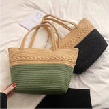 NEW COLOR BLOCK SINGLE SHOULDER STRAW BAG_CWAB1880