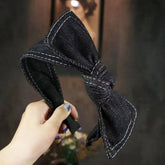 Women Denim Wide-Brimmed Bow Headband_Cwaha1693