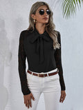 Solid-Color Lace Patchwork Long-Sleeved Shirt