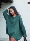 Cwtbll2463_Cotton And Linen Pullover V-Neck Bat T-Shirt
