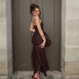 Strapless Pleated Slimming Patchwork Gauze Dress