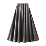 SATIN DRAPE MAXI SKIRT A LINE SKIRT_CWBMS0290