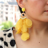 HANDMADE LONG STATEMENT FLORAL FABRIC EARRINGS_CWMM6159
