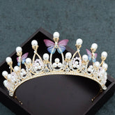 COLORFUL BUTTERFLY PEARL TIARA BRIDAL CROWN_CWMM2019