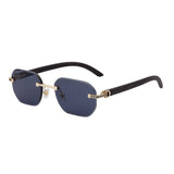 CUT EDGE RIMLESS FAUX WOOD GRAIN TEMPLE SUNGLASSES_CWASG0617