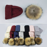 Knit Hat & Scarf Set With Pom Ball_Cwah05028