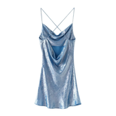 FASHION METALLIC FOIL DRAPED COLLAR MINI DRESS_CWDMD5813