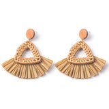 Hand-Woven Geometric Rattan Raffia Earrings