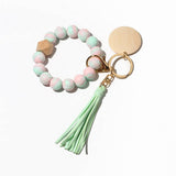 SILICONE BEAD BRACELET KEYCHAIN WITH BEECH WOOD_CWMM6873