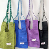 SOLID COLOR KNITTED HOLLOW SHOULDER BAG HANDBAG_CWAB1496