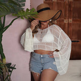 Women Flared Sleeve Sexy Hollow Out Crop Top_Cwtstl1143