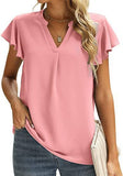 V-Neck Fly Sleeve Short Sleeve Solid Color Top