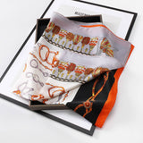 Vintage Letter Print Satin Square Scarf For Women_Cwasc0809