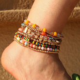 BOHO LAYERED ANKLET SET COLORFUL BEADED STYLE_CWMM6347