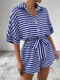 Womens Striped Buttoned Cardigan Romper