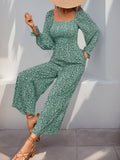 Square Neck Long Sleeve Floral Jumpsuit