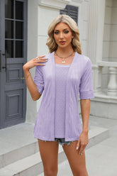 Square Neck Knit Stitching Two Casual T-Shirts