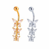 Triple Butterfly Zircon Dangle Belly Ring_Cwmm9454