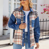 Washed Plaid Casual Denim Long-Sleeved Jacket