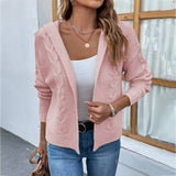 Solid Color Hooded Twist Sweater Cardigan