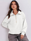 Solid Long-Sleeved Hoodie With Half Zip Collar