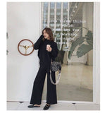 Sweater With Slit And Wide Leg Pants Knit Suit