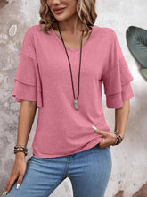 Solid Color V-Neck Double-Sleeved Baggy Blouse