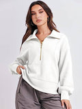 Solid Long-Sleeved Hoodie With Half Zip Collar