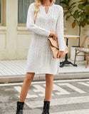 Solid Color Open V-Neck Sweater Dress