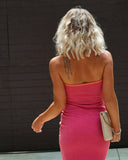 Strapless Striped Knit Slim-Fit Hip Wrap Dress