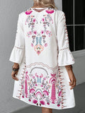 V-Neck Lace Patchwork Complete With Printed Dress