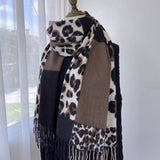 LEOPARD COLORBLOCK SCARF WARM TASSEL WINTER WRAP_CWASC1458