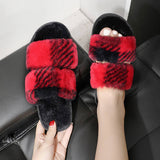 HOME TWO COLOR PLAID PLUSH SLIPPERS_CWSHS0365