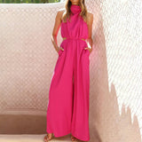 Vacation Chic Halter And Lace-Up Jumpsuits