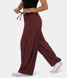 Stylish Elastic-Waist Pleated High-Waisted Pants
