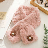 BROWN FLORAL FUZZY SCARF NECK WRAP FOR STUDENTS_CWASC1251