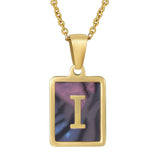 SQUARE SHELL 26 LETTER PENDANT NECKLACE_CWAJE0674