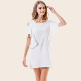 Strapless Solid Color Round Neck Ruffled Dress