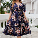 BOHO FLORAL V NECK DRESS PLUS SIZE SUMMER_CWDMD5964