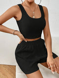 Solid-Color Short Vest And Shorts Set
