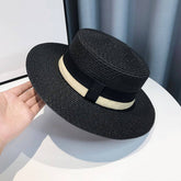 RETRO FLAT HAT SUNSHADE ELEGANT STRAW HAT_CWAH3398