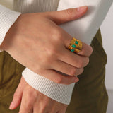 GREEN NATURAL STONE WIDE RINGS STAINLESS STEEL_CWAJE0629