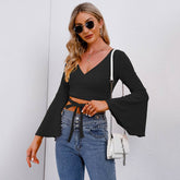 V-Neck T-Shirt With Flared Sleeves And Midriff_Cwtbll1765