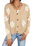 V-Neck Floral Single-Breasted Knit Cardigan