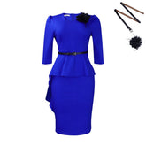 RUFFLED RETRO V NECK HIP HUGGING PENCIL DRESS_CWDSD6140