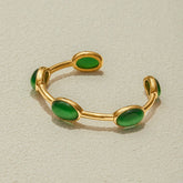 LUXURY 18K GOLD GREEN OVAL NATURAL STONE CUFF_CWAJE4816
