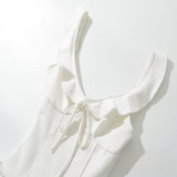 RUFFLE TRIM KNIT DRESS FRENCH FIT FLARE STYLE_CWDMD5805