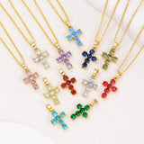 COLORFUL ZIRCON DECEMBER CROSS PENDANT NECKLACE_CWMM5872